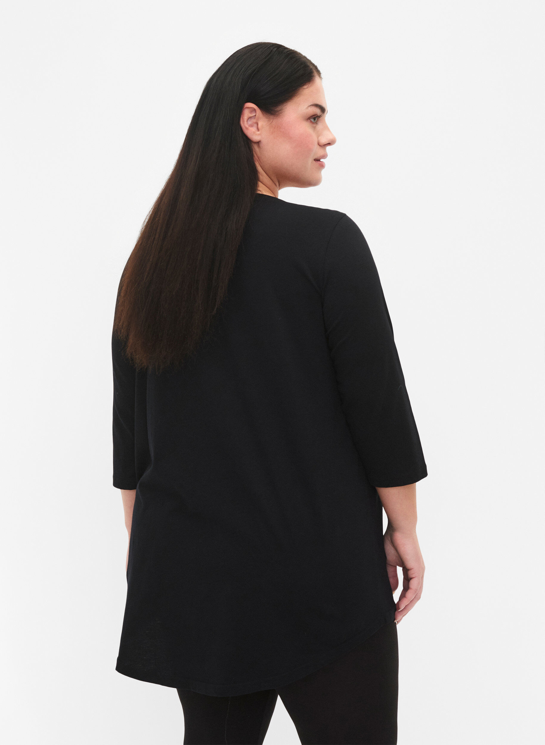 Zizzi Katoenen t-shirt met 3/4 mouwen, Black, Model image number 1