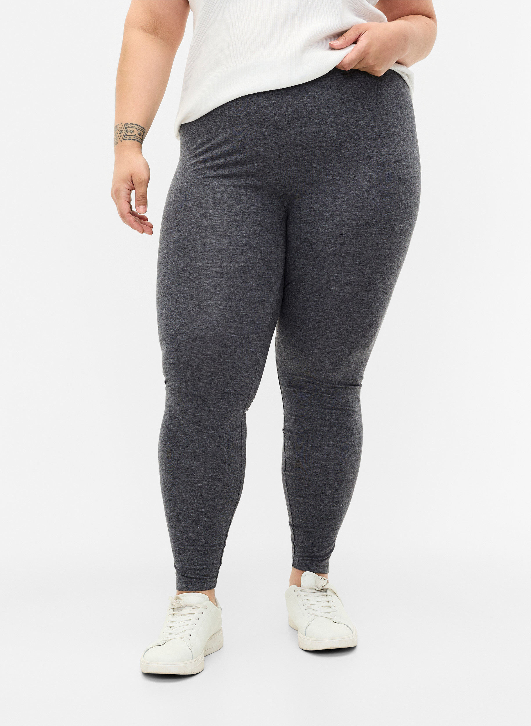 Zizzi Grijs gem&ecirc;leerde legging, Dark Grey Melange, Model image number 0