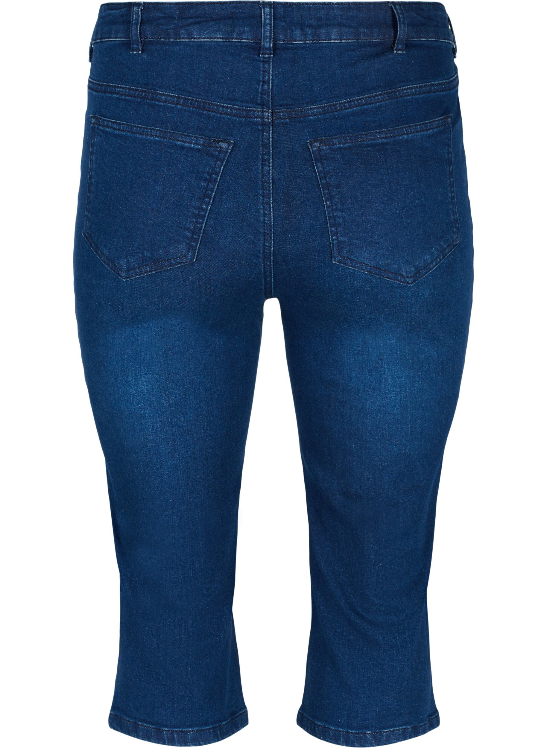 Zizzi Nauwsluitende denim driekwartbroek in katoen, Dark blue denim, Packshot image number 1