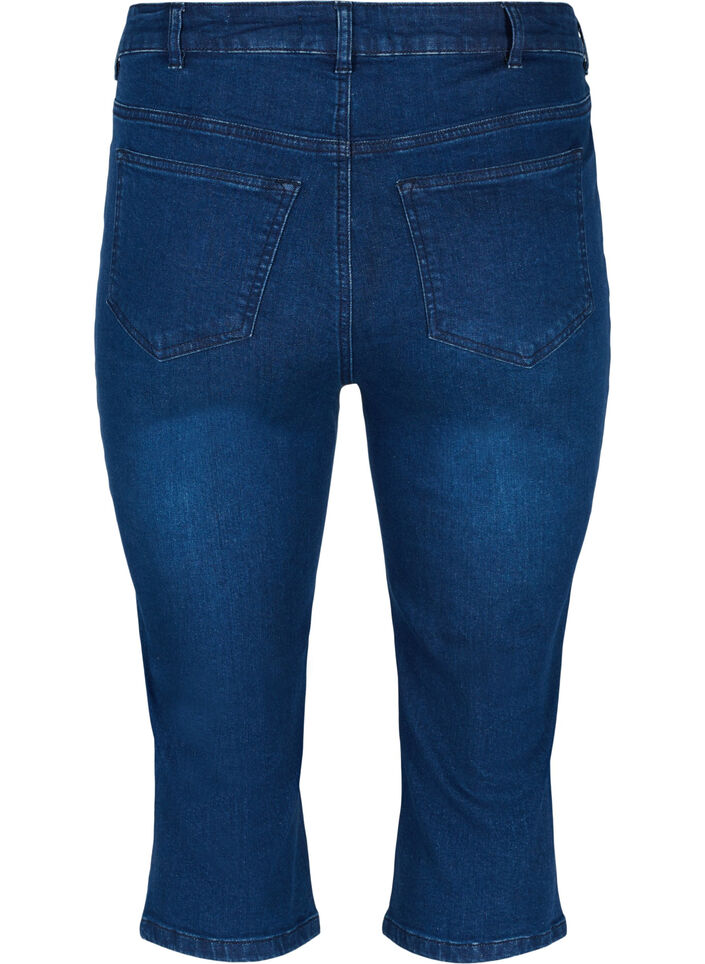 Nauwsluitende denim driekwartbroek in katoen, Dark blue denim, Packshot image number 1