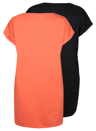 2-pack katoenen jurk met korte mouwen, Living Coral / Black, Packshot image number 1