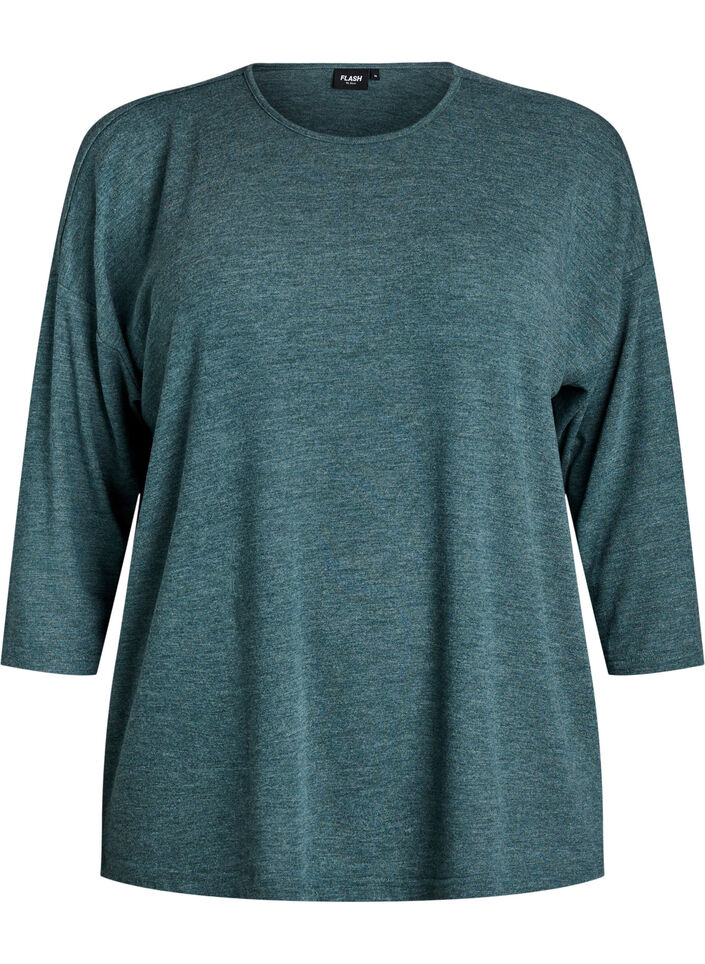 Jersey blouse met 3/4 mouwen, Groen, Packshot image number 0