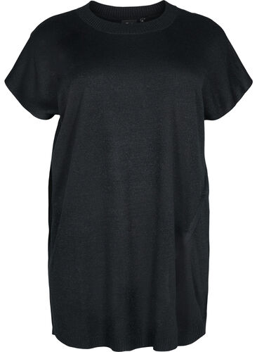 Gebreide jurk met glitter en korte mouwen, Black W/Lurex, Packshot image number 0