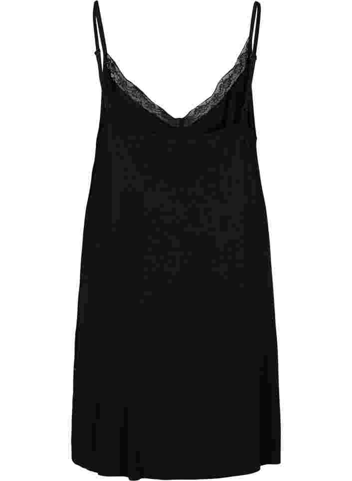 Pyjama jurk met kanten rand in viscose, Black, Packshot image number 1