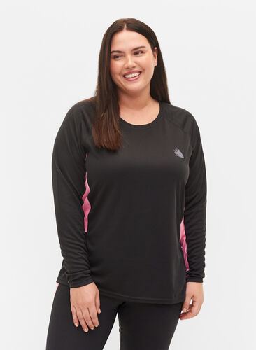 Ski onderhemd met contrast streep, Black w. Sea Pink, Model image number 0
