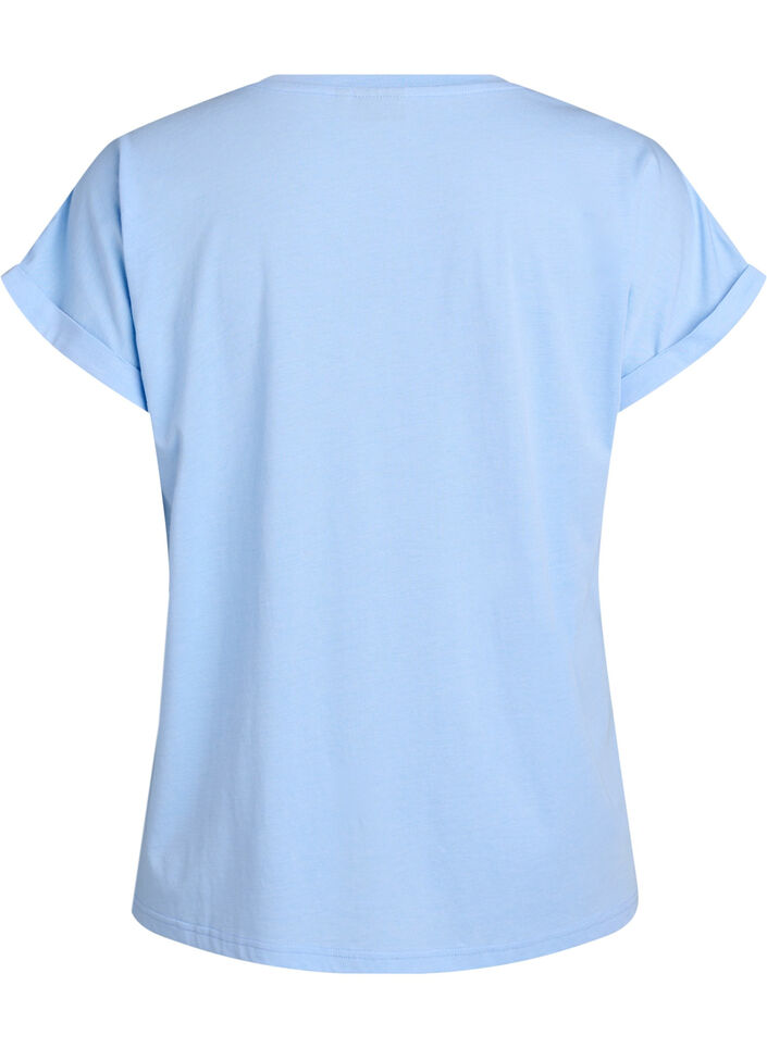 T-shirt met korte mouwen in een katoenmix, Blauw, Packshot image number 1
