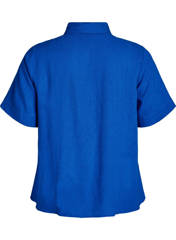 Shirt met korte mouwen in linnen en viscose, Blauw, Packshot image number 1