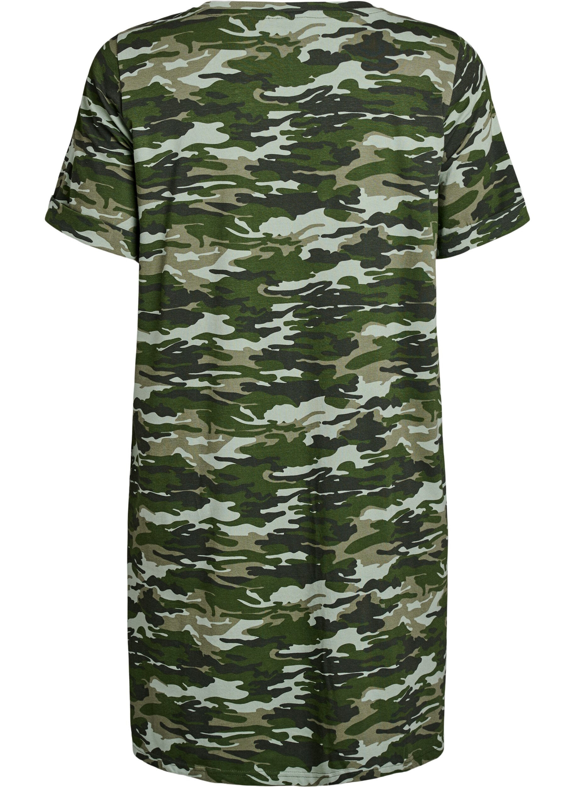 Zizzi Kort T-shirtjurkje van katoenen jersey, Groen, Packshot image number 1