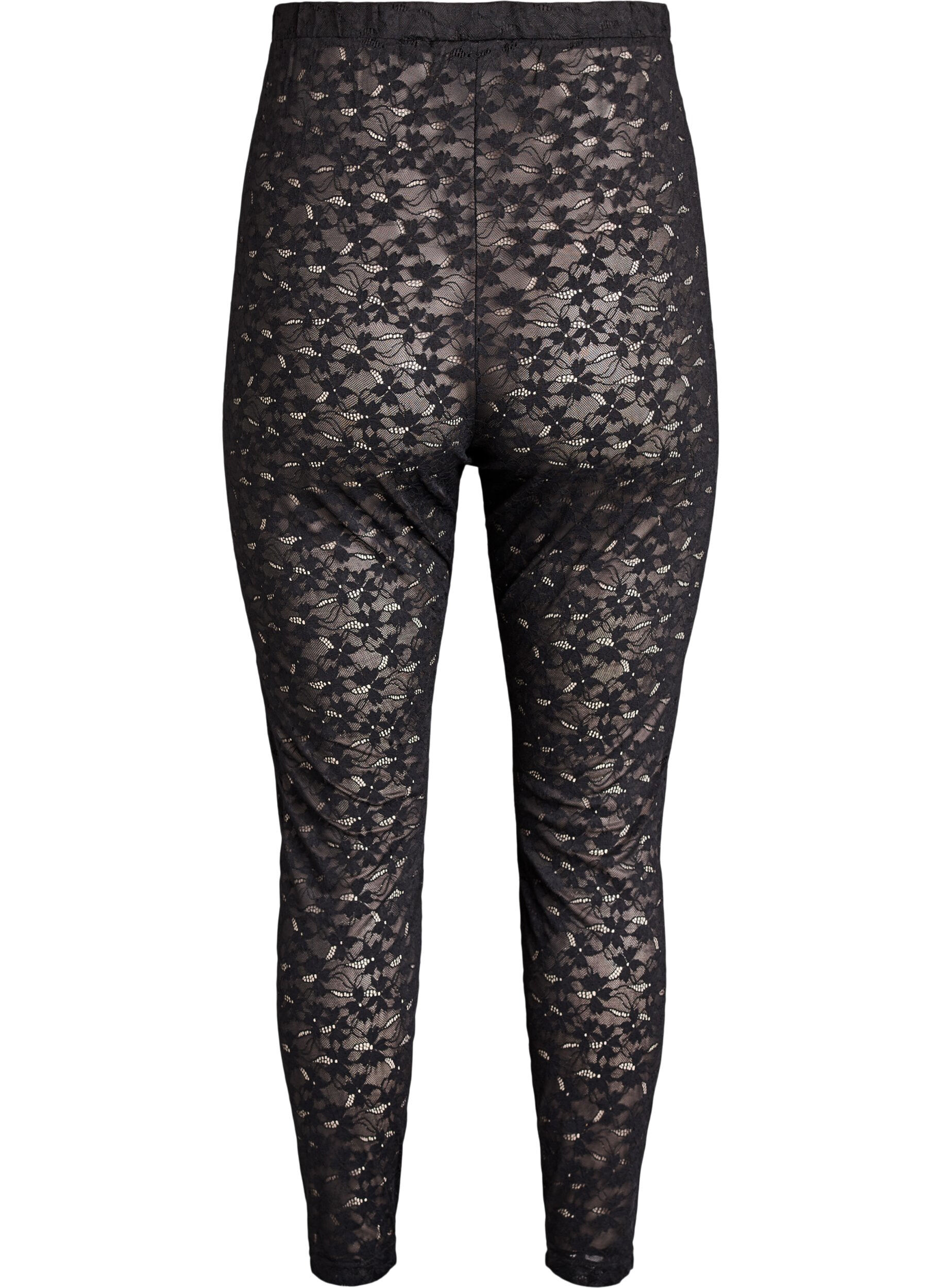 Zizzi Kanten leggings met een high waist, Zwart, Packshot image number 1