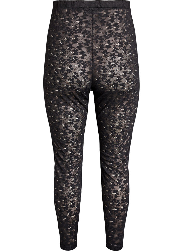 Kanten leggings met een high waist, Zwart, Packshot image number 1