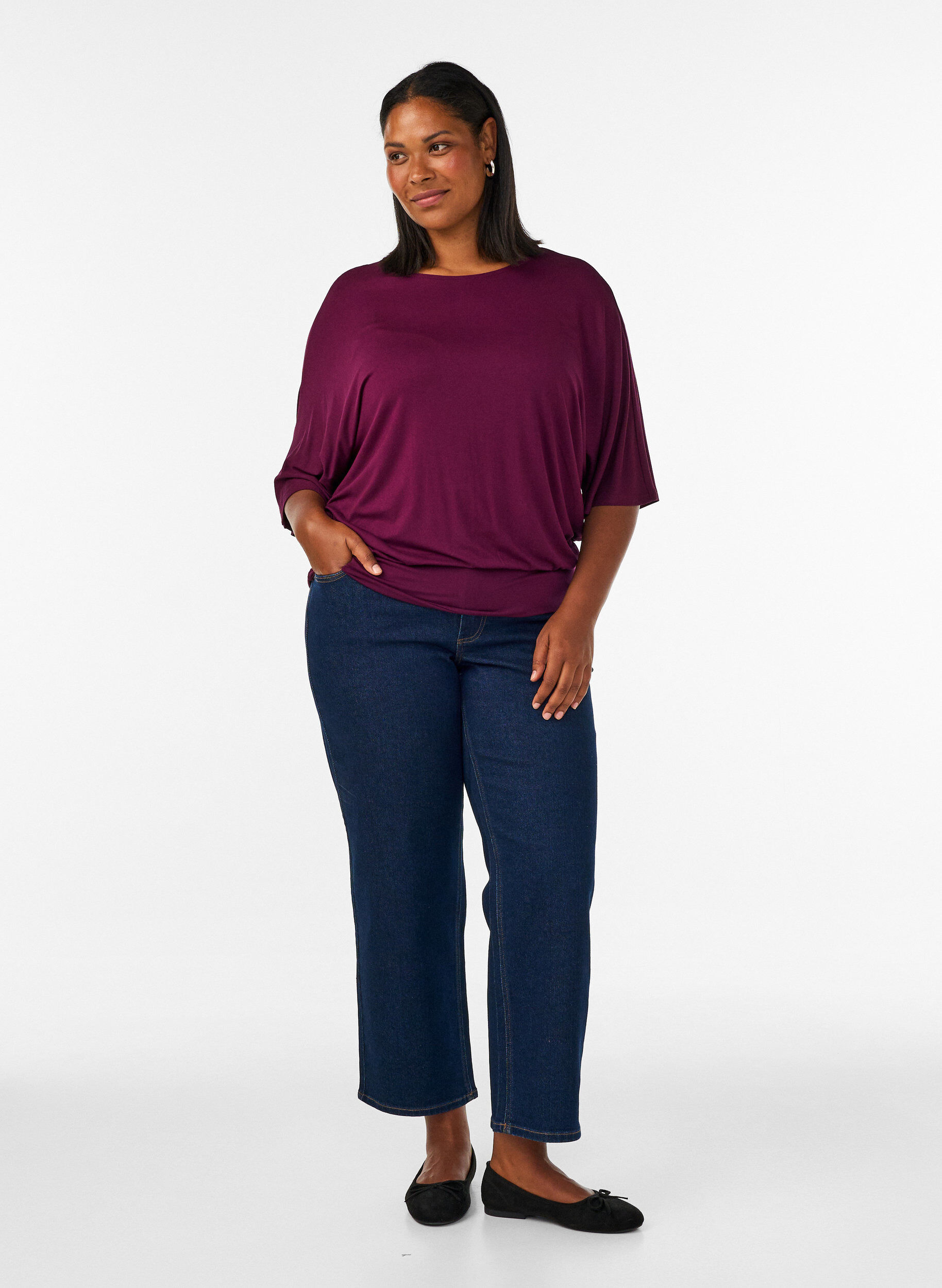 ZizziJersey blouse met halflange ballonmouwen, Paars, Model image number 1