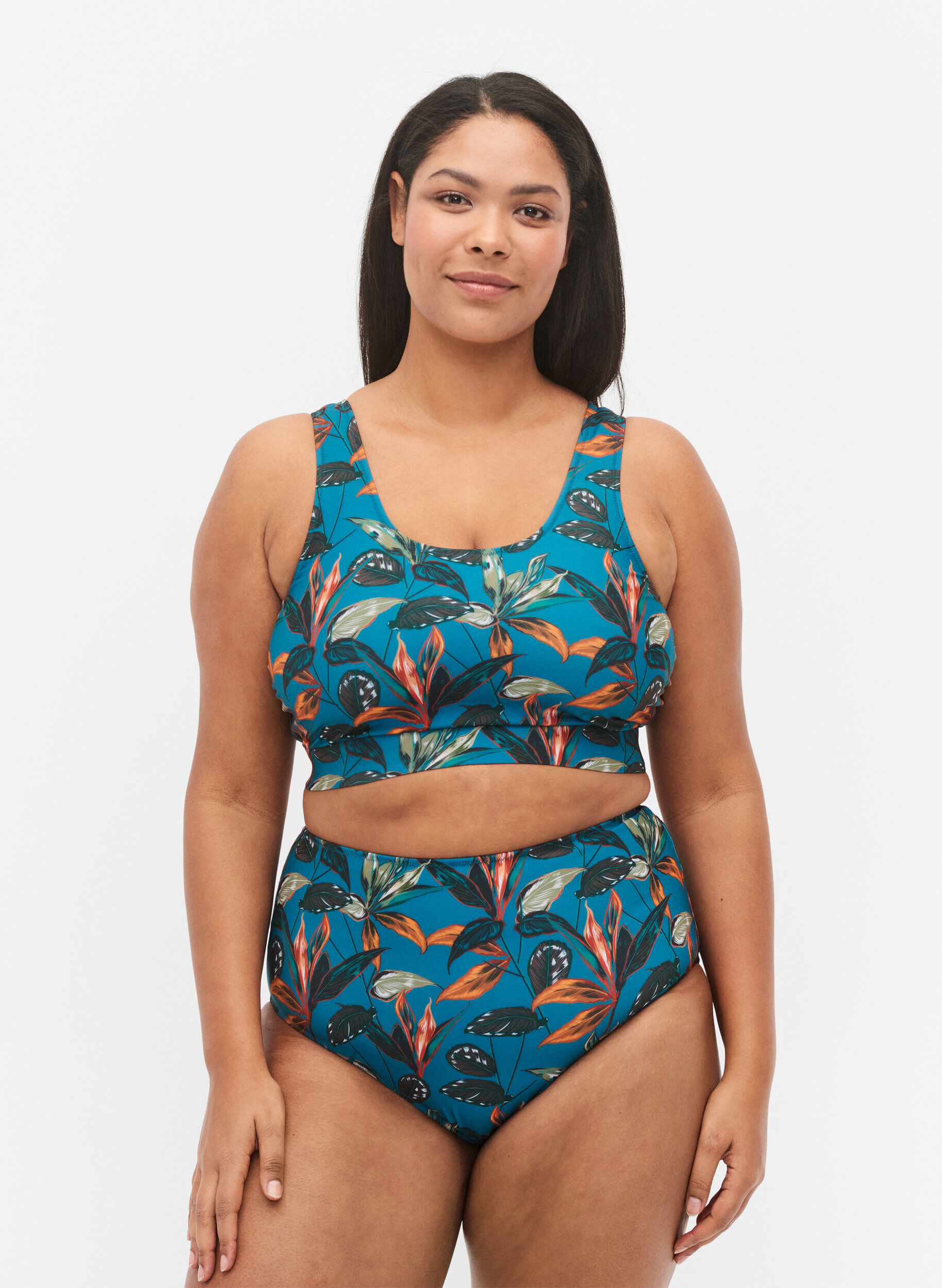 Zizzi Bikinibroekje met hoge taille en print, Turquoise, Model image number 0