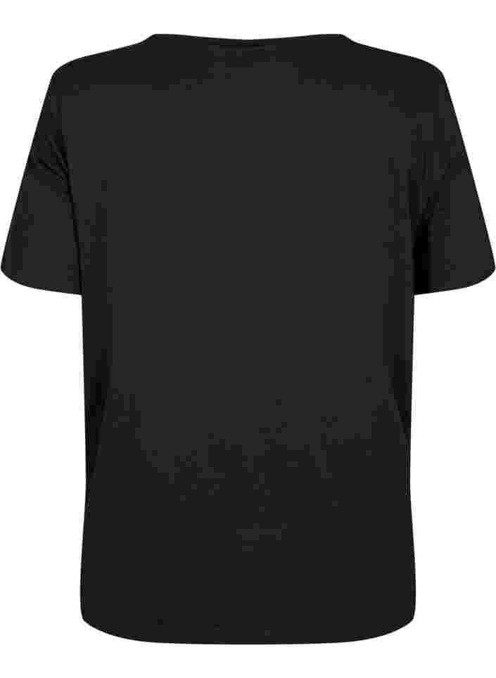 T-shirt met v-hals en kruisdetail, Black, Packshot image number 1