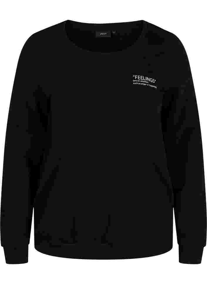 Katoenen sweatshirt met tekstprint, Black, Packshot image number 0