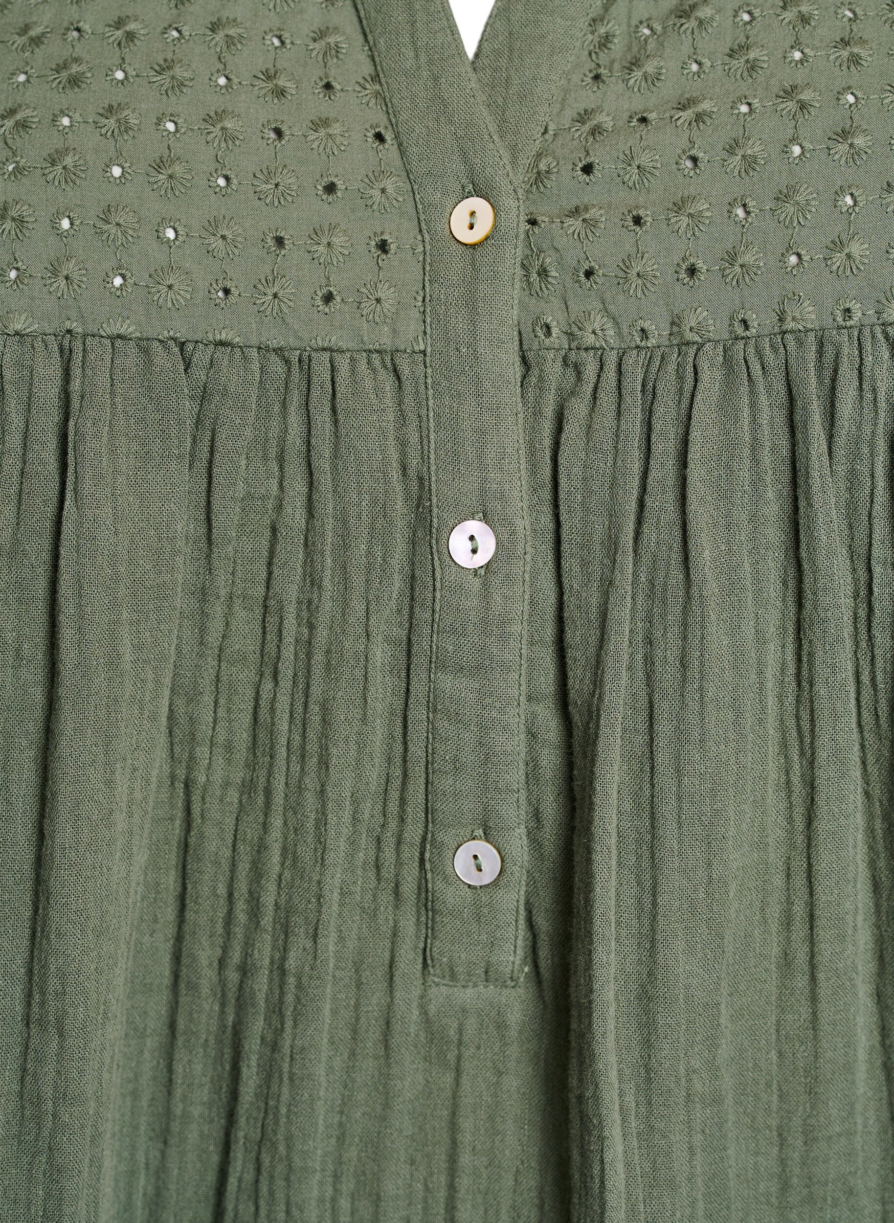 Zizzi Katoenen mousseline tuniek met broderie anglaise, Groen, Packshot image number 2