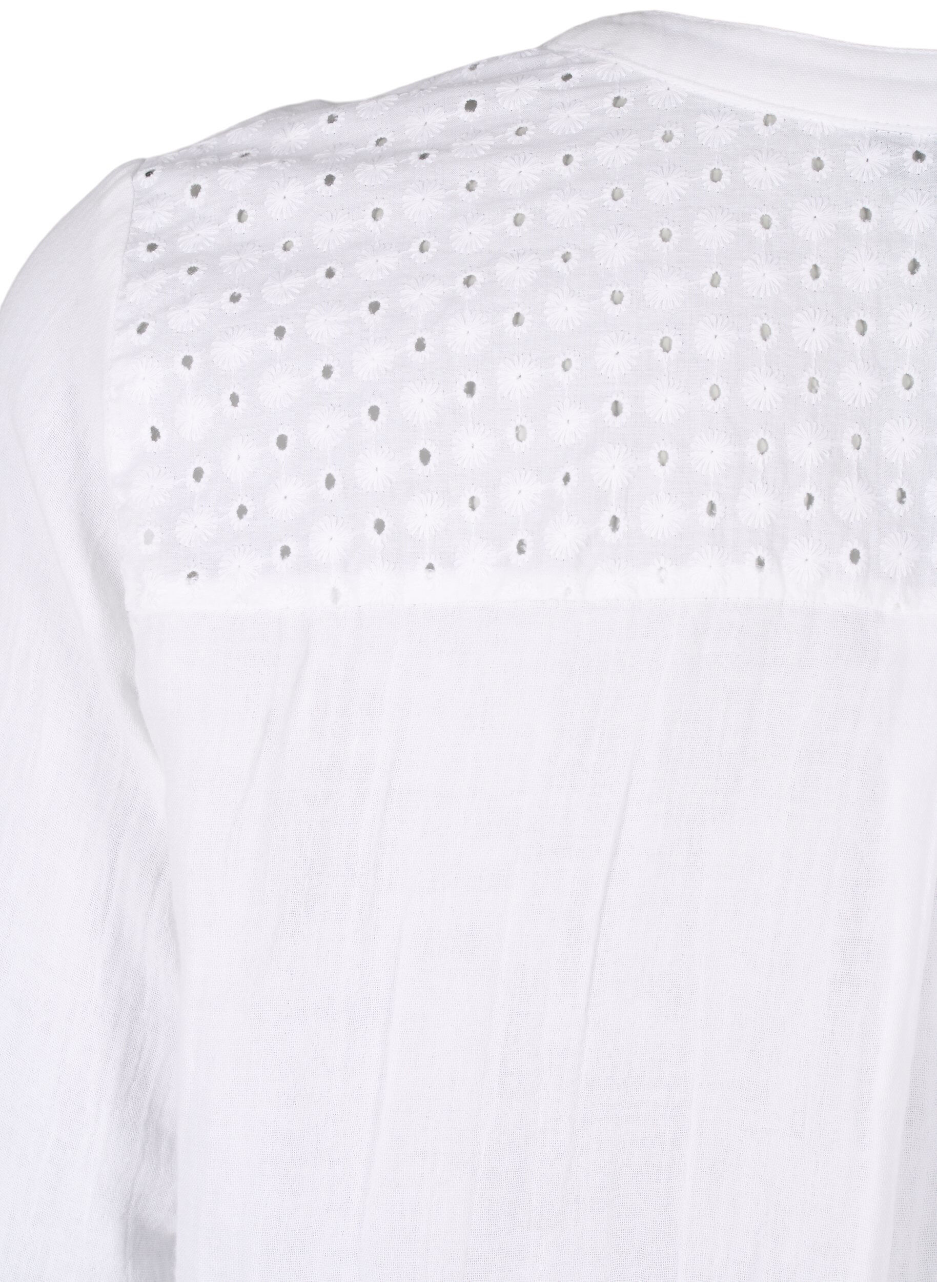 Zizzi Katoenen blouse met broderie anglaise en 3/4 mouwen, Bright White, Packshot image number 3