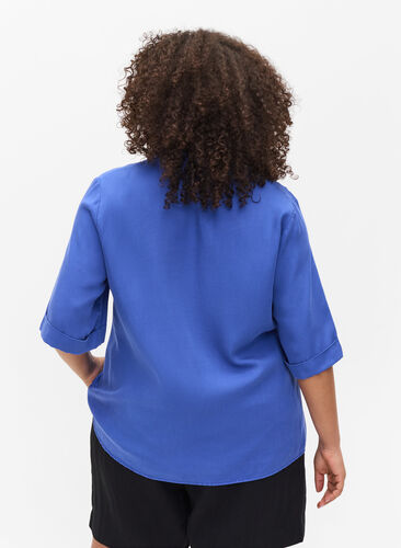 Blouse met korte mouwen en borstzakken, Dazzling Blue, Model image number 1