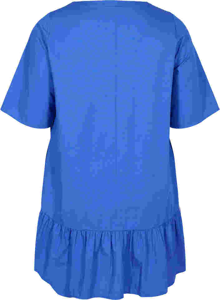 Katoenen tuniek met korte mouwen en a-lijn, Dazzling Blue, Packshot image number 1