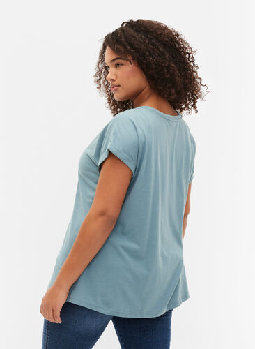 T-shirt met korte mouwen van katoenmix, Smoke Blue, Model image number 1