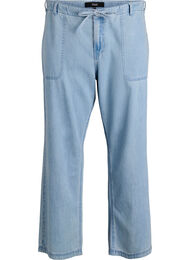 High-waisted jeans met strikceintuur, Blauw