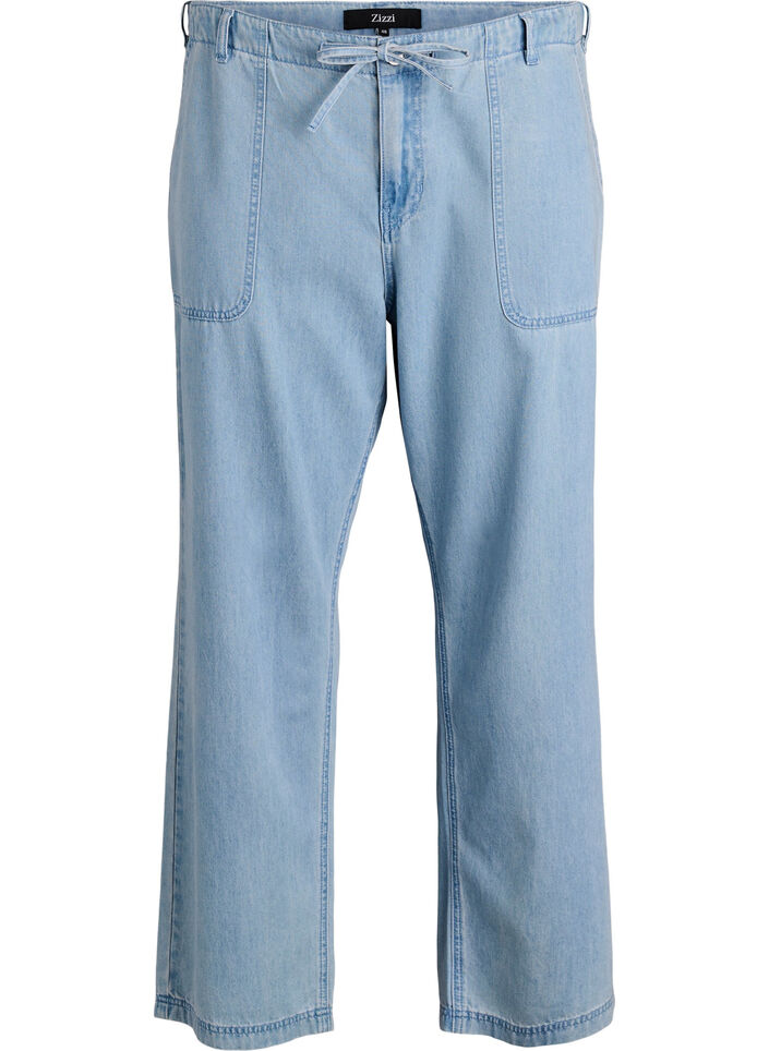 High-waisted jeans met strikceintuur, Blauw, Packshot image number 0
