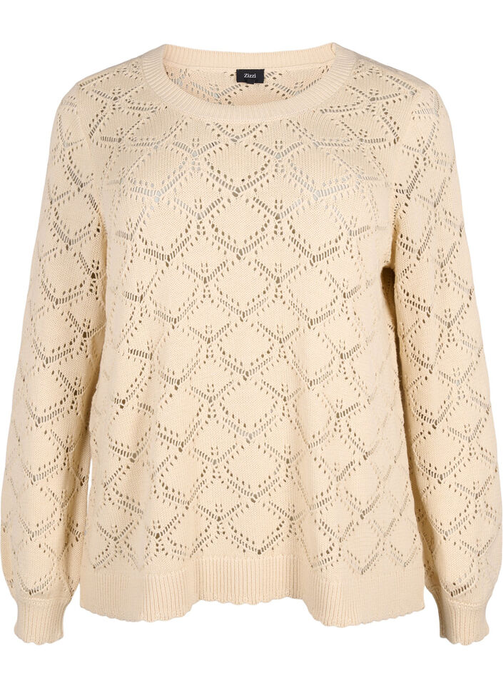Gebreide blouse met schelpmotief, Birch, Packshot image number 0