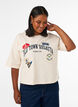 T-shirt met tekstprint en badges, Beige, Model image number 0