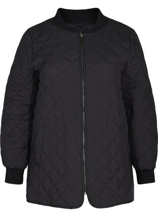 Korte gewatteerde jas met zakken, Black, Packshot image number 0