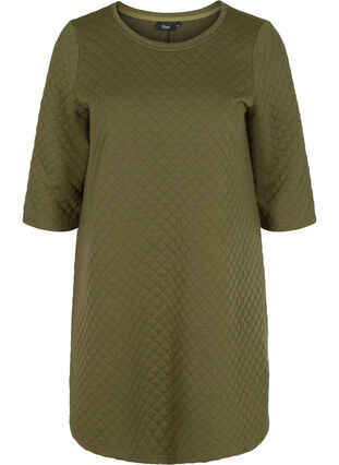 Gestructureerde jurk met 3/4 mouwen, Ivy Green, Packshot image number 0