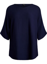 Gebreide top met boothals en 1/2 mouwen, Blauw
