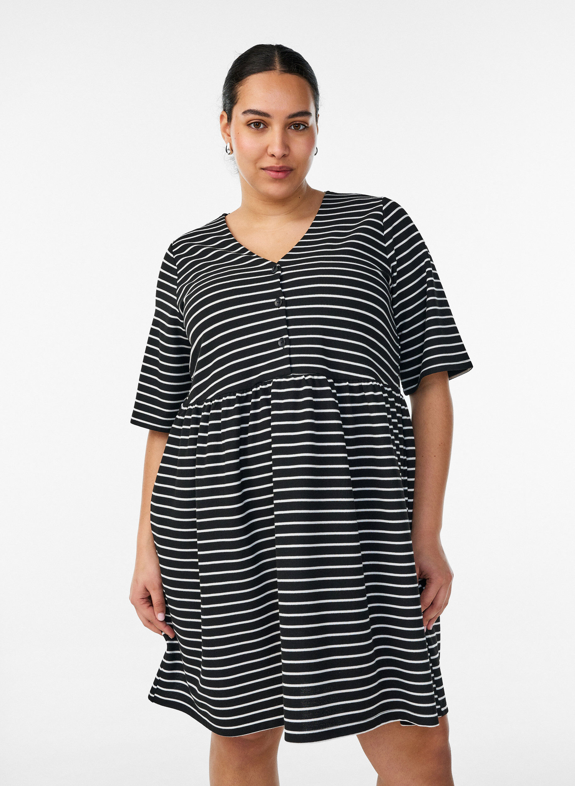 ZizziJurk met een geribde textuur en een empirelijn, Wit, Model image number 0