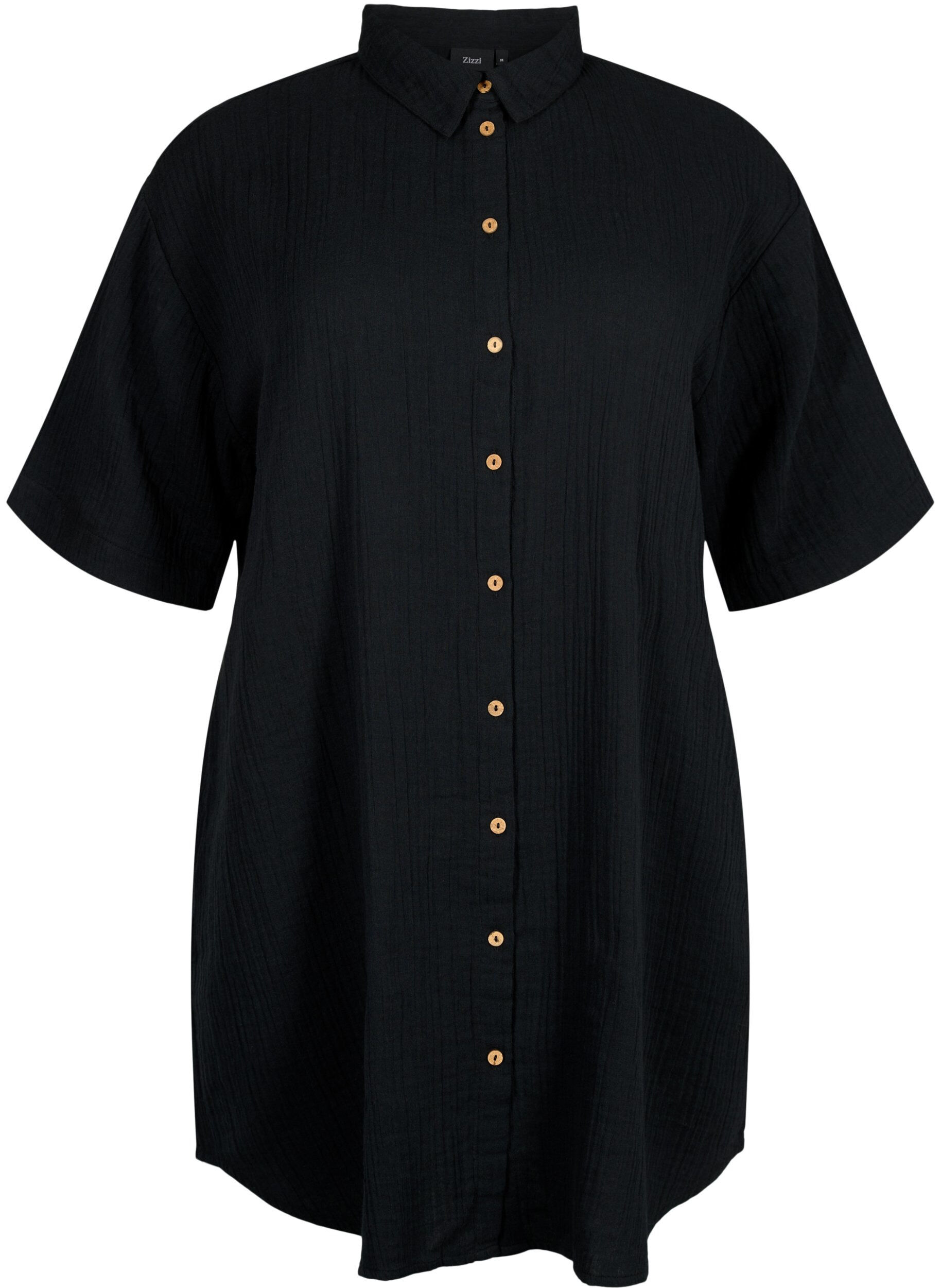 Zizzi Shirt met korte mouwen en knopen, Black, Packshot image number 0