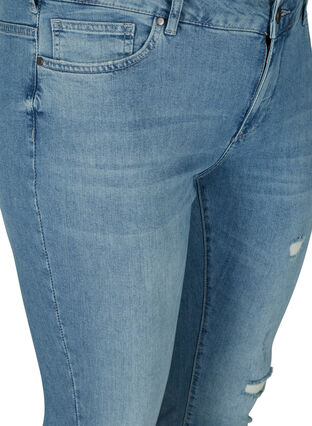 Extra slim fit Sanna jeans met slijtagedetails, Light blue denim, Packshot image number 2