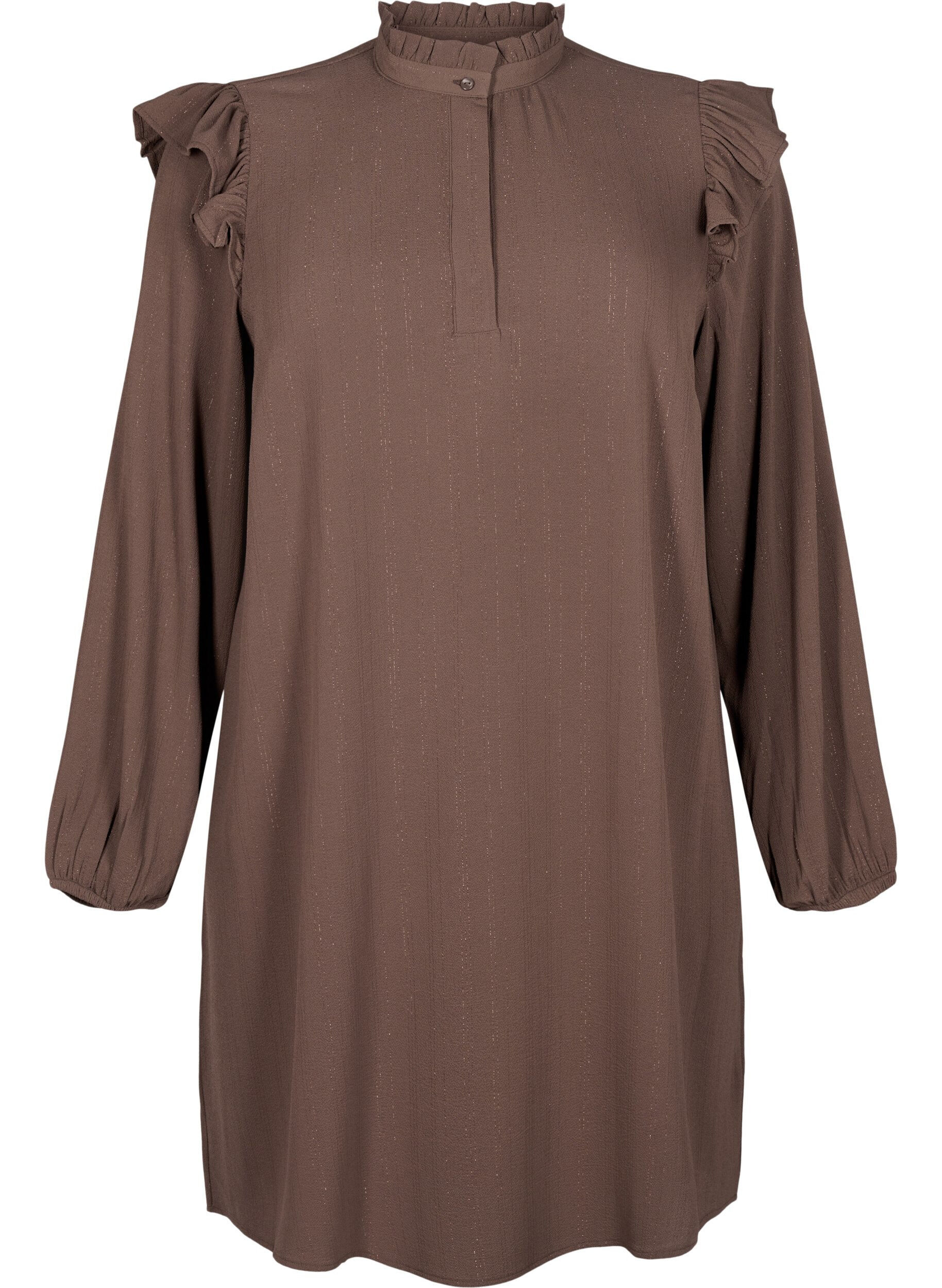 Zizzi Kort jurkje met ruches en glitter, Bruin, Packshot image number 0