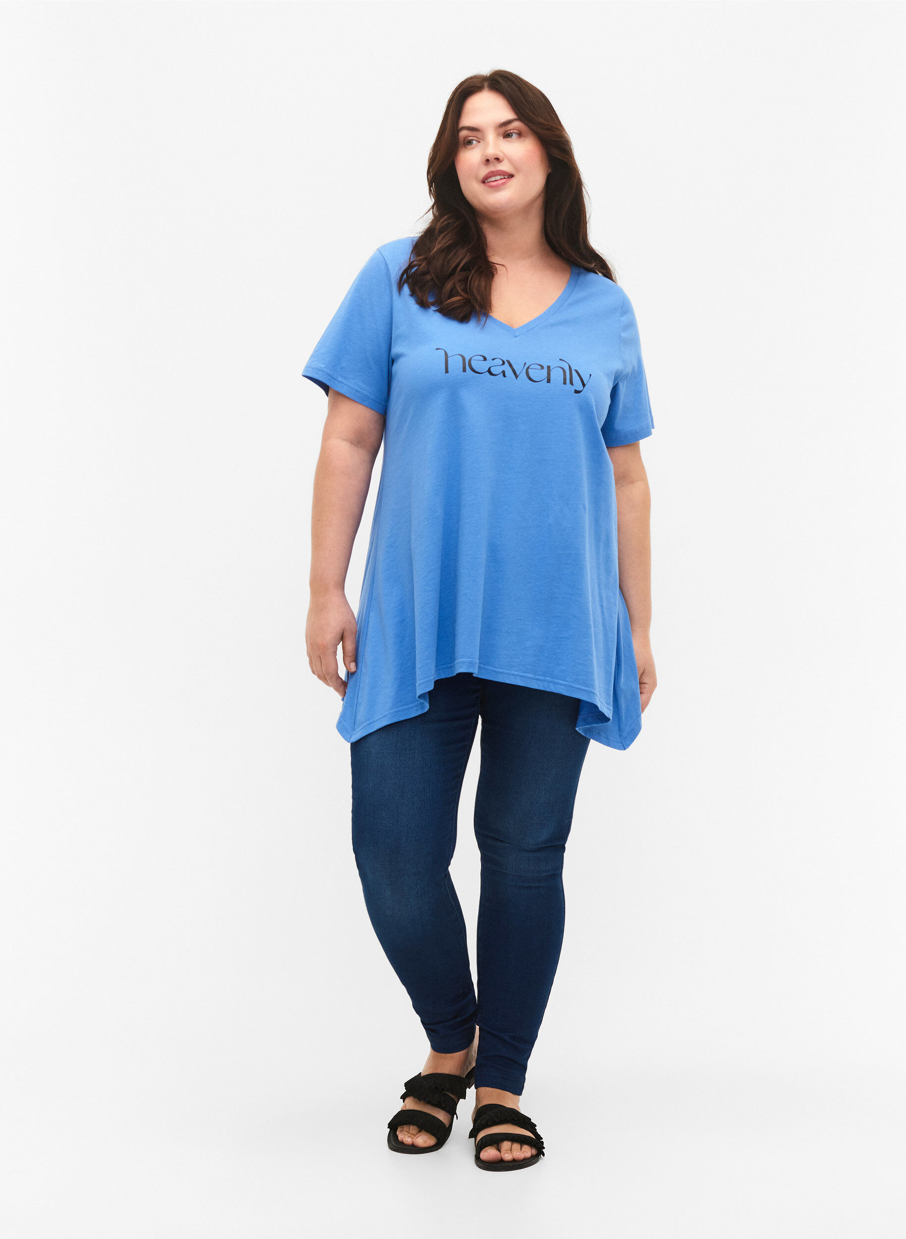 Zizzi Katoenen t-shirt met korte mouwen, Ultramarine HEAVENLY, Model image number 2