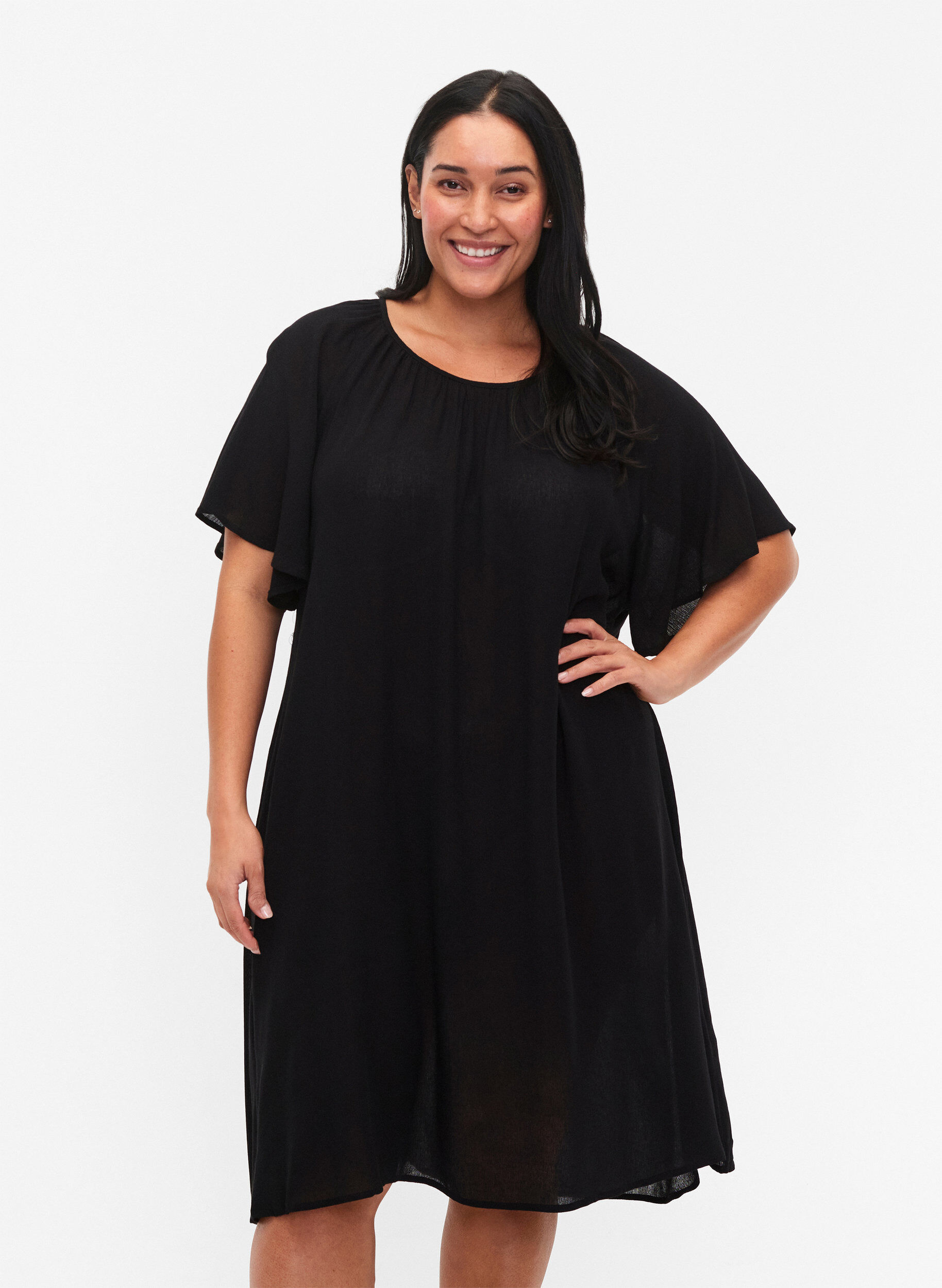 Zizzi Jurk van viscose met korte mouwen, Black, Model image number 0