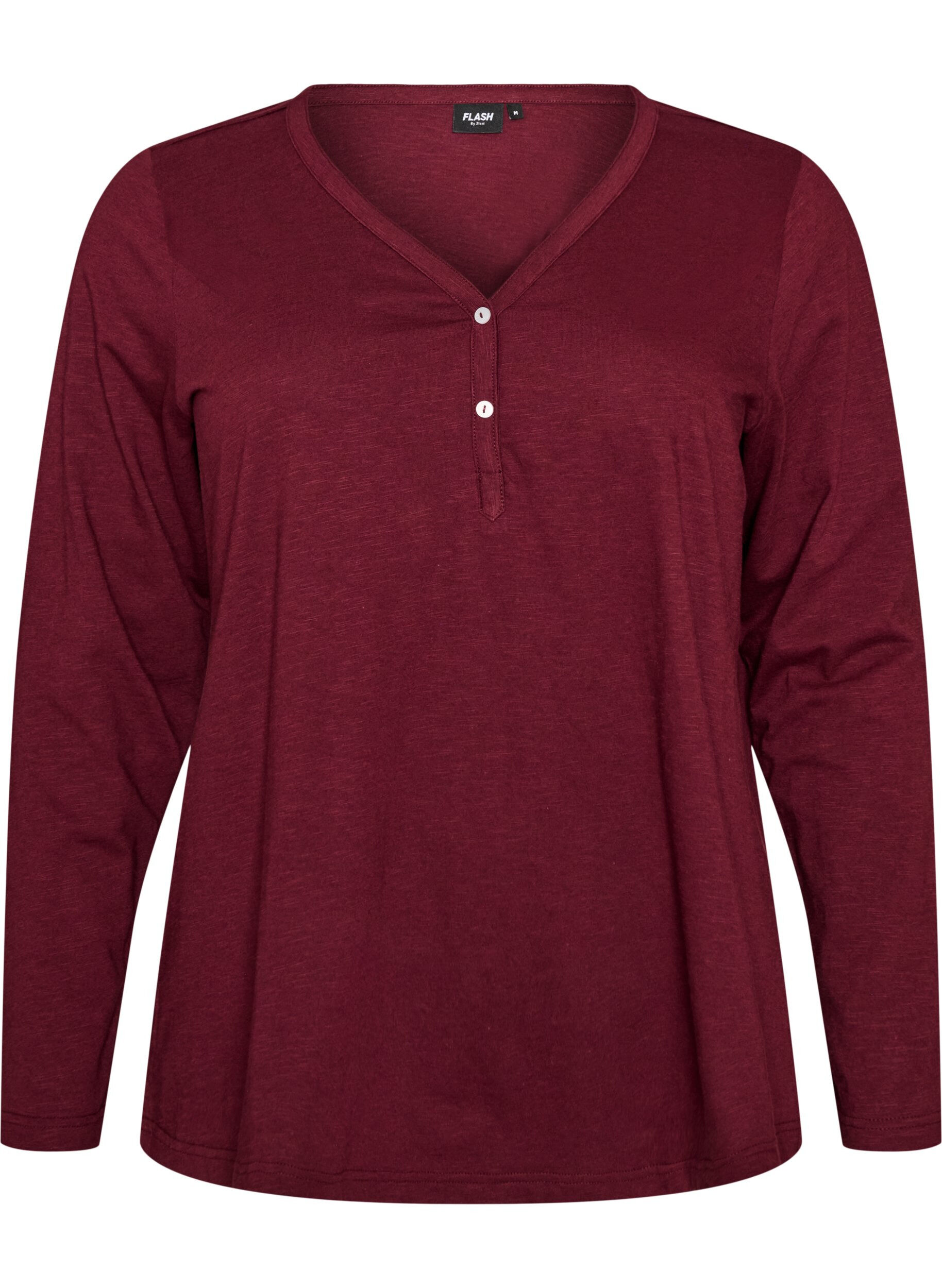 ZizziT-shirt met lange mouwen, V-hals en knopen, Rood, Packshot image number 0