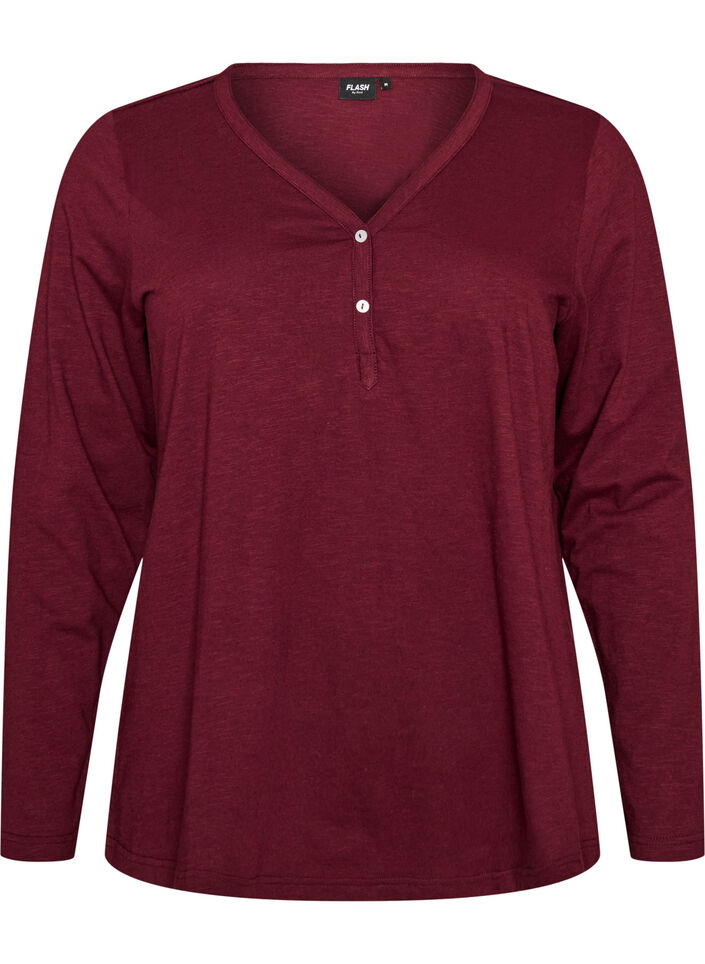 T-shirt met lange mouwen, V-hals en knopen, Rood, Packshot image number 0