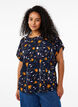 Blouse met korte mouwen met bloemenprint, Sky Captain Flower, Model image number 0