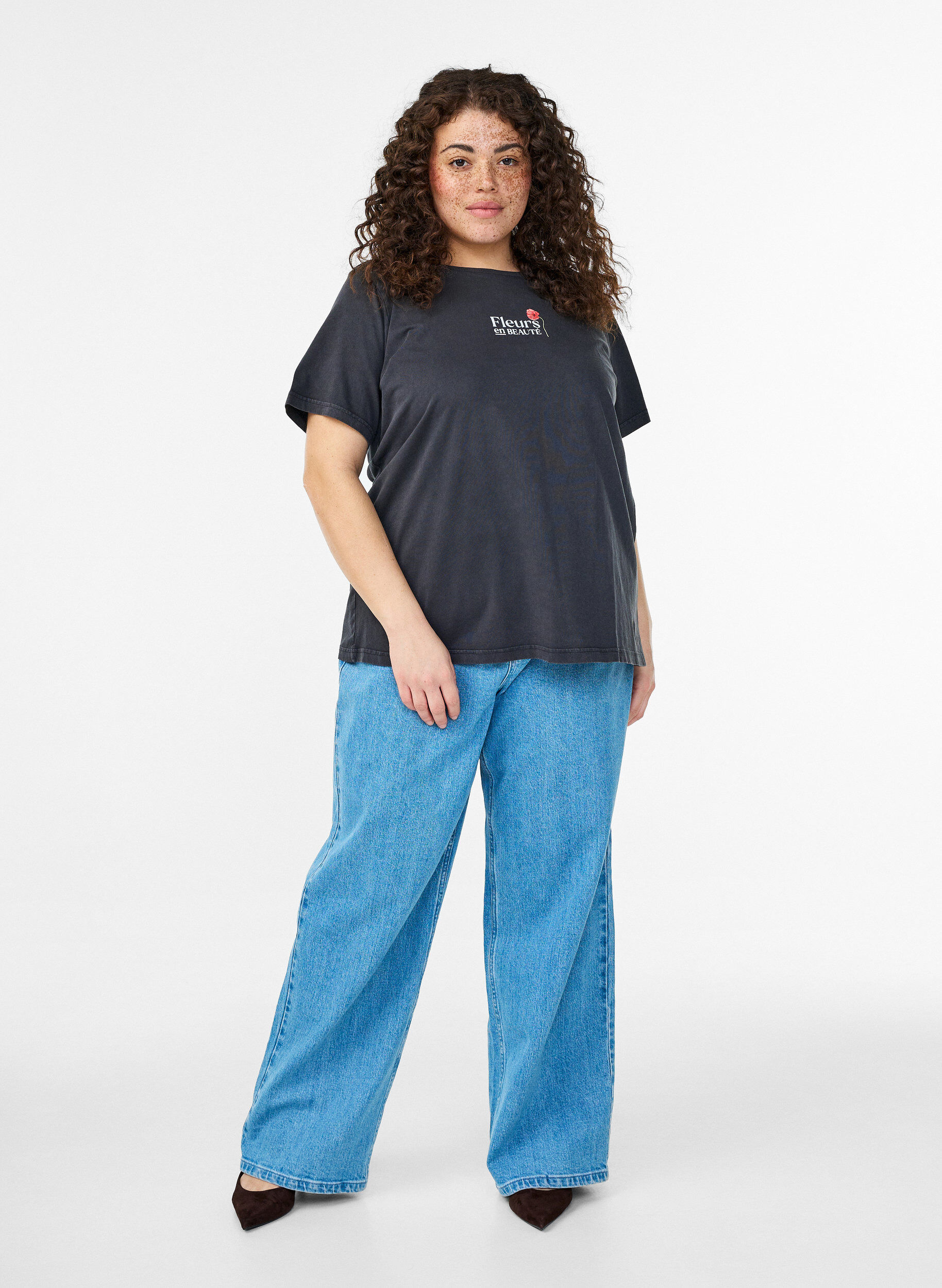 Zizzi Katoenen T-shirt met print op de voorkant en achterkant, 9991, Model image number 1