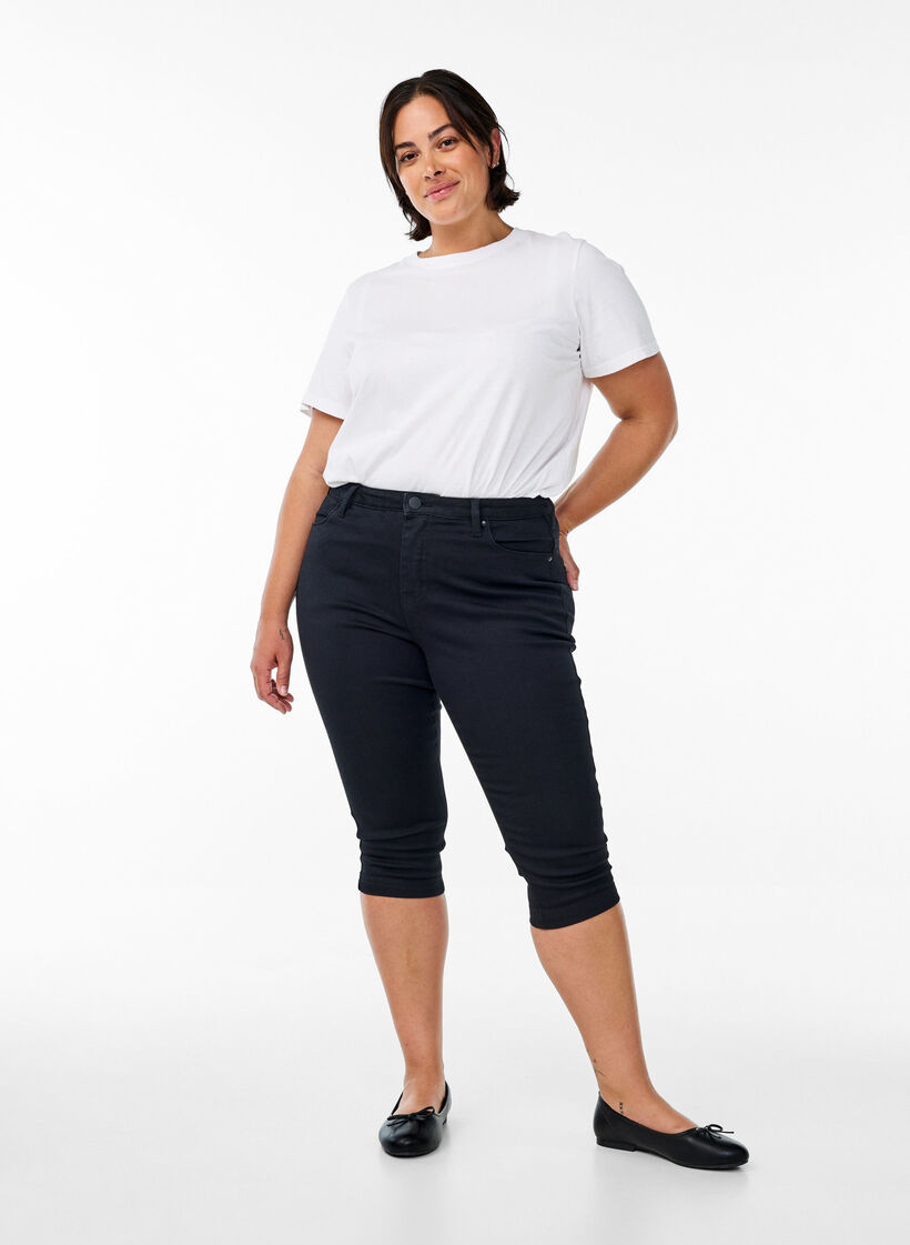 Amy capri jeans met hoge taille en super strakke pasvorm, Zwart, Model image number 0