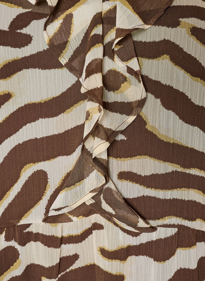 Midi-jurk met ruches en V-hals, Bruin, Packshot image number 2