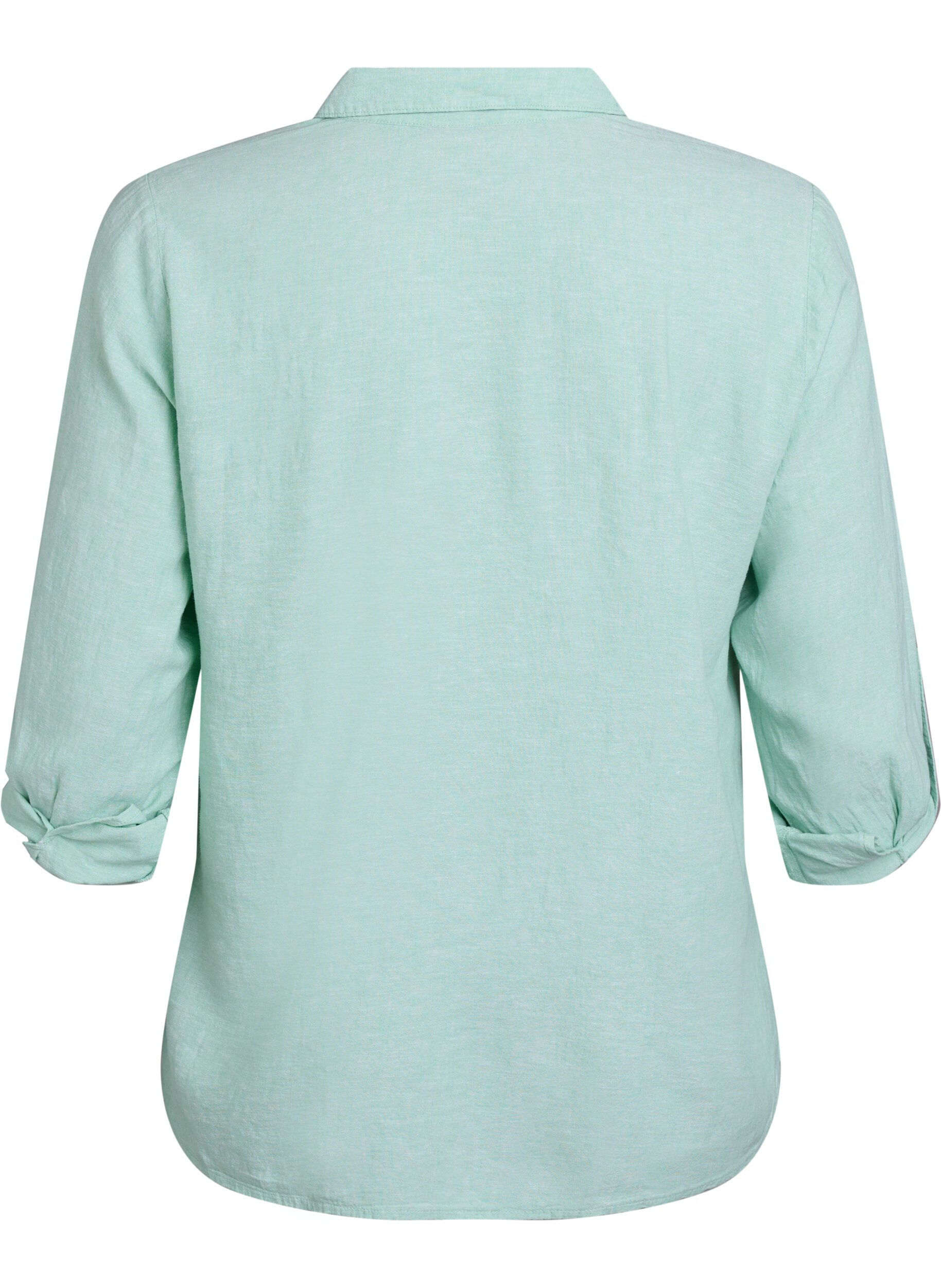 ZizziLinnen en viscose shirt met 3/4 mouwen, Groen, Packshot image number 1
