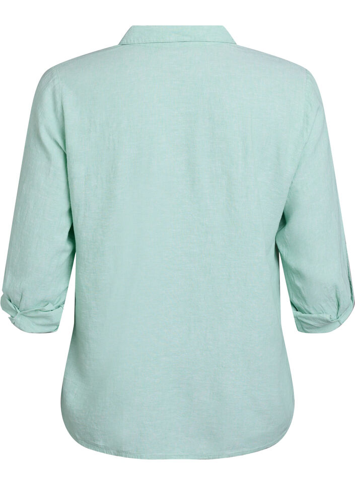 Linnen en viscose shirt met 3/4 mouwen, Groen, Packshot image number 1