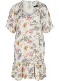 Viscose jurk met bloemenprint en v-hals, Creme Vintage Flower