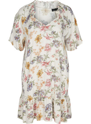 Viscose jurk met bloemenprint en v-hals, Creme Vintage Flower, Packshot image number 0