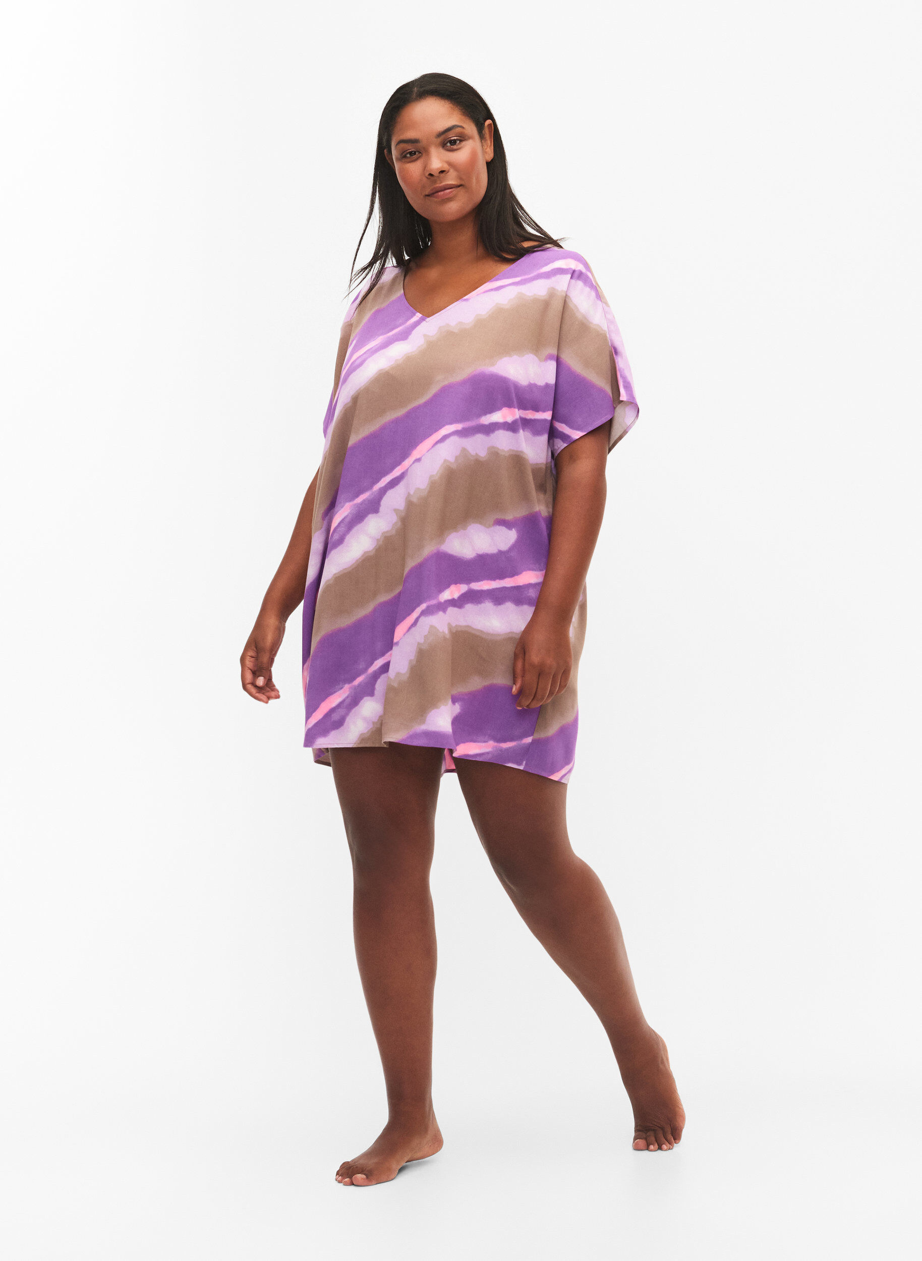 Zizzi Bedrukte strandjurk van viscose, Fantom Print, Model image number 2