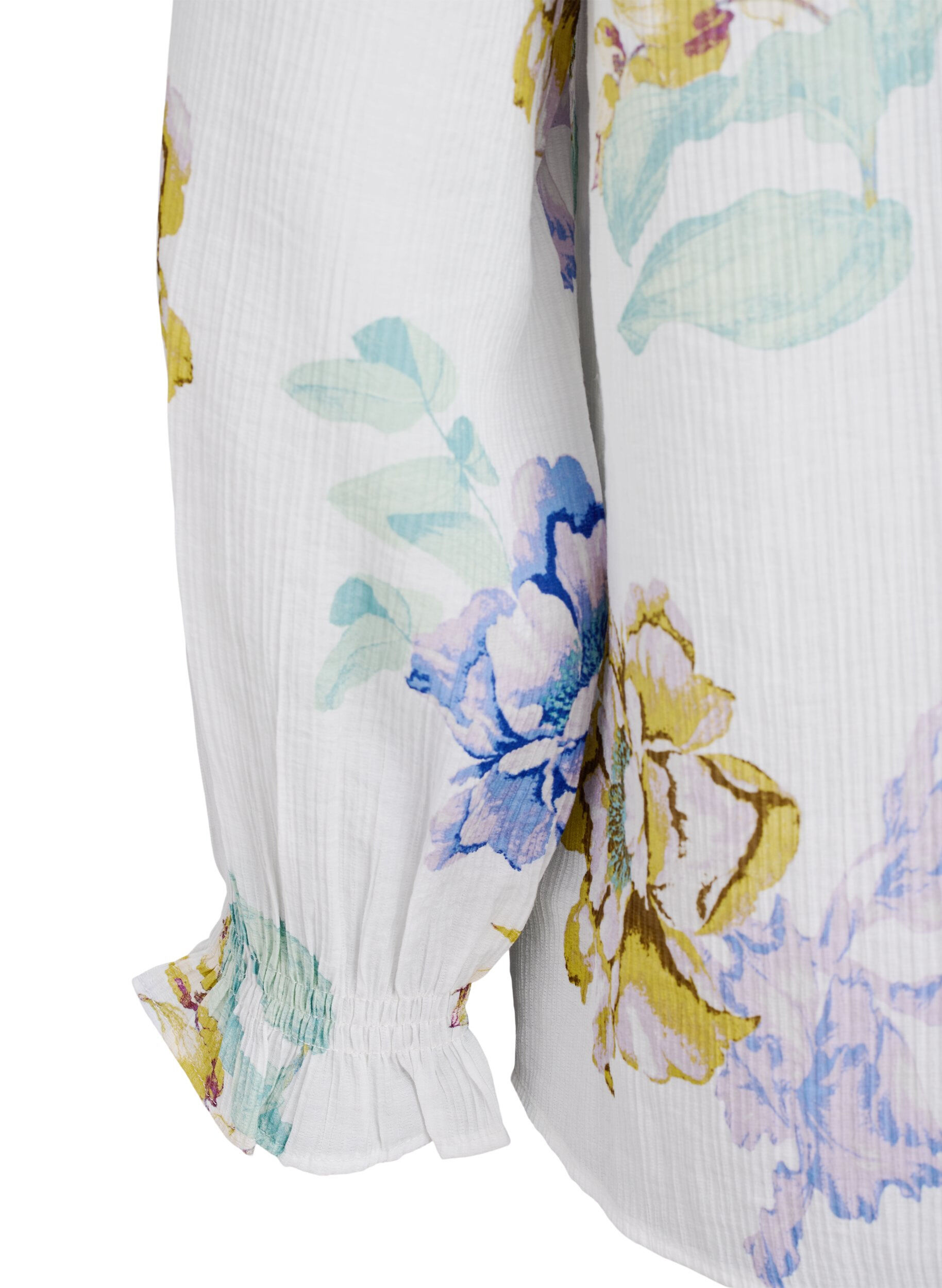Zizzi Pliss&eacute; blouse met lange mouwen en bloemenprint, Wit, Packshot image number 3