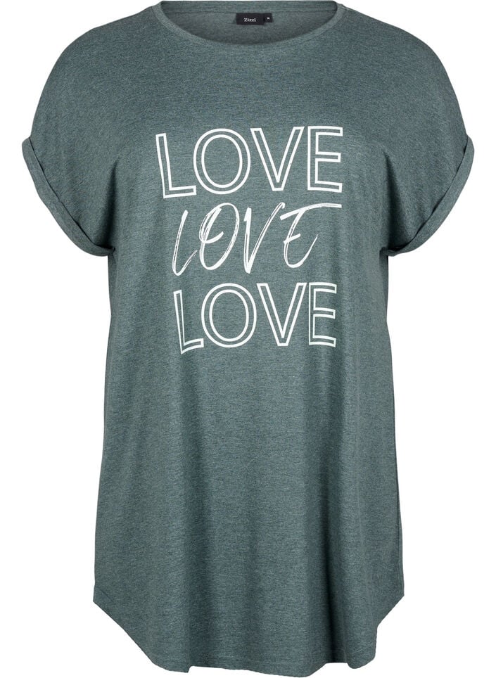 Nachtjapon met korte mouwen en tekstopdruk, , Packshot image number 0