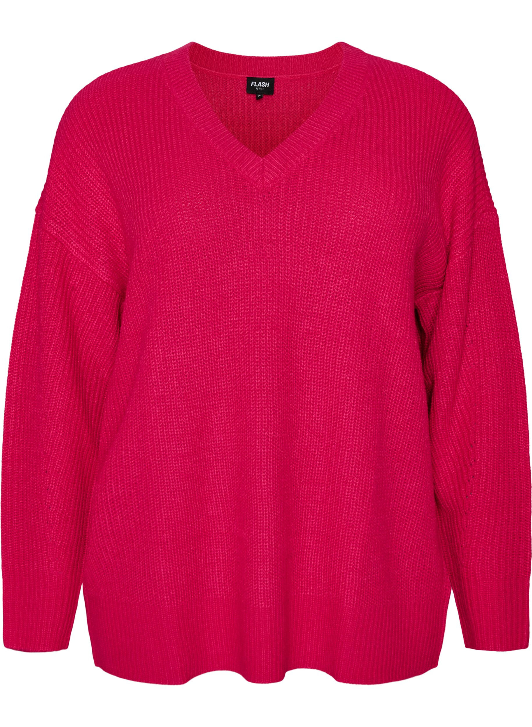 Lange ribgebreide blouse met V-hals